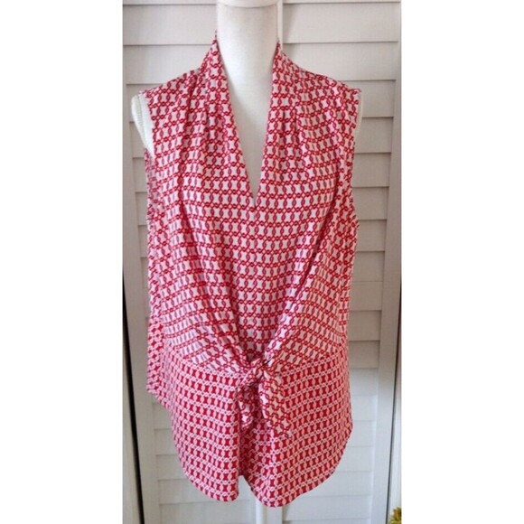 Liz Claiborne Tops - Liz Claiborne Career red & white sleeveless tie waist blouse slimming women's XL
